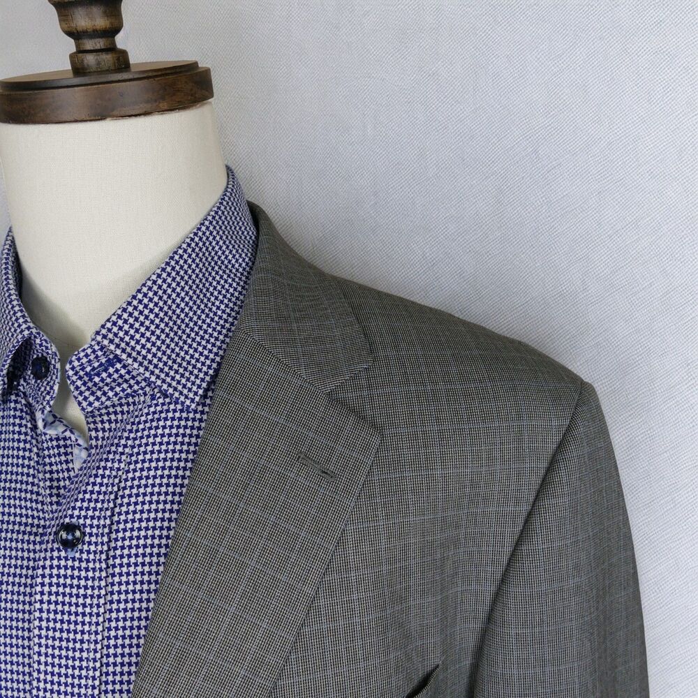 Nautica Sport Coat Blazer Mens 44L Gray Blue Plaid 2 Button